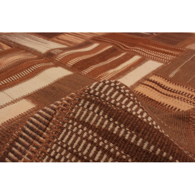 Tapis unique en laine noué à la main brun / crème 5 pi 8 po x 7 pi 9 po Sophina