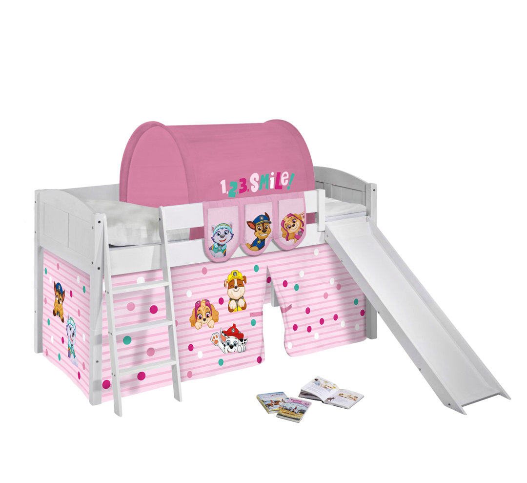 Hochbett IDA Landhaus mit Rutsche & Vorhang PAW PATROL ROSA Spielbett 200x90cm