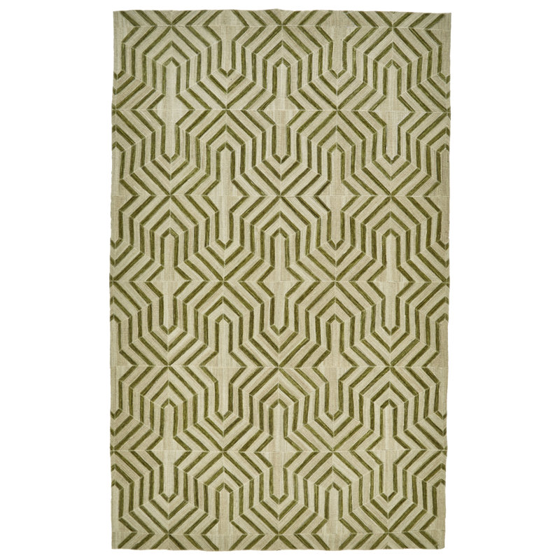 Tapis vert / gris tissé à plat à la main Cabrillo, Rectangle 9 pi x 12 pi