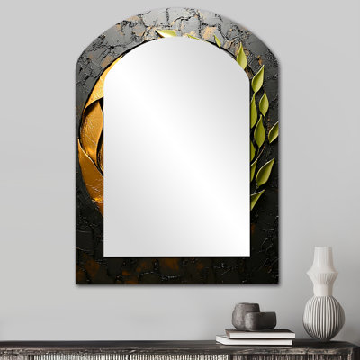 Vert et noir Botanical Balance III - Grand miroir mural arqué sur métal