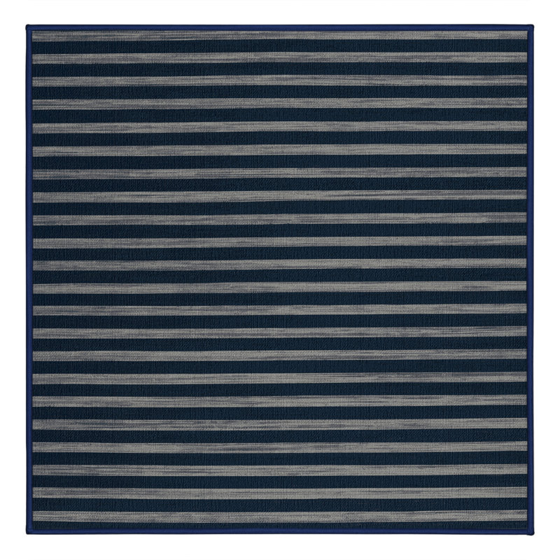 Tapis bleu à rayures horizontales lavable à la machine, Carré 5 pi
