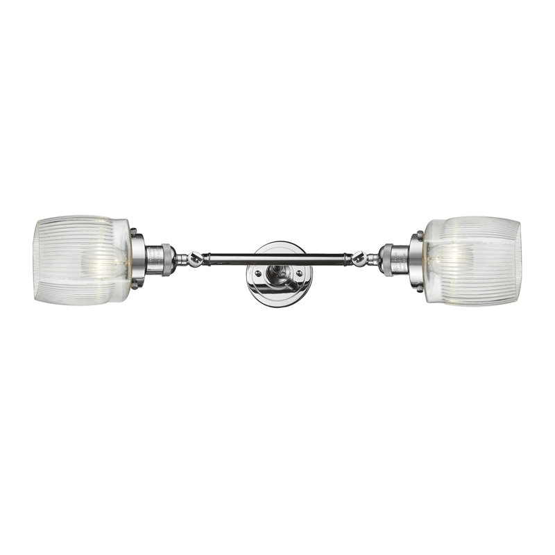 Éclairage pour meuble-lavabo 2 lumières rétro Bonneau, Laiton antique, Halophane transparent, Incandescent