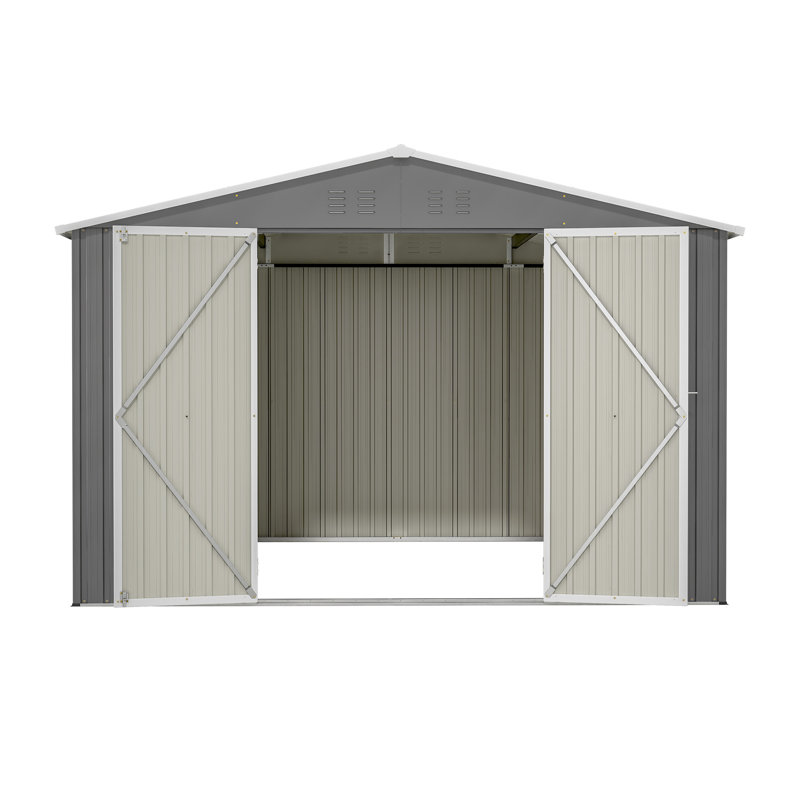 10x10 Ft Metal Outdoor Storage Shed, Advanced Corrosion Resistance, Lockable, Ventilated - Grey For Backyard Garden Storage, Lockable Doors, Ventilation Functional Lawn Patio