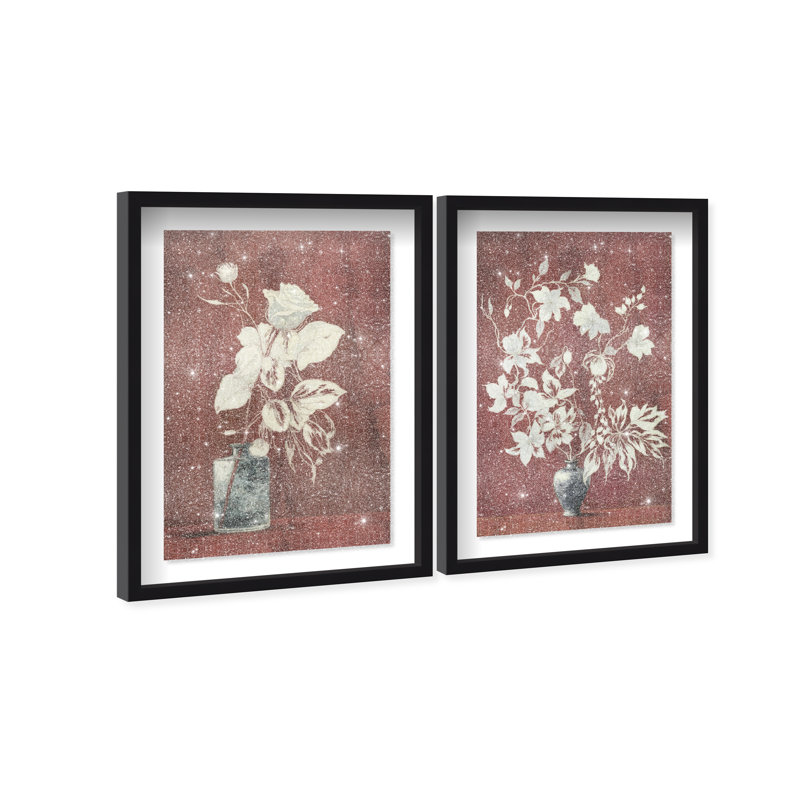 Romance Vases Set Shadowbox Floral & Botanical Print by Oliver Gal, Black Frame, 10 x 15, 31.5"H x 46.5"W, Black Shadowbox
