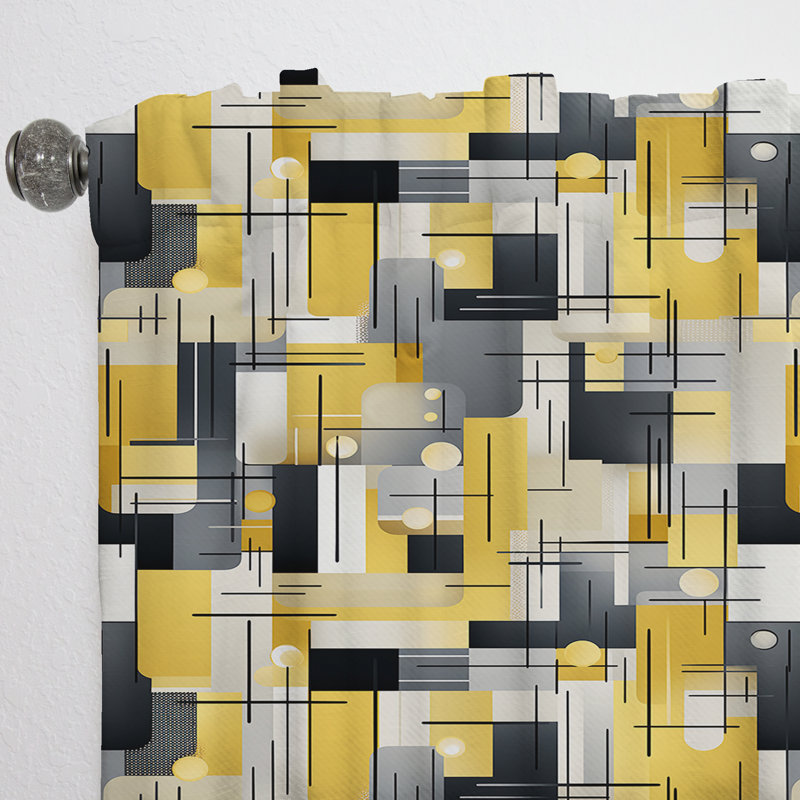 Blocs géométriques jaunes et gris Harmony III - Rideau moderne - Velours obscurcissant - 1 panneau, L 52 po x L 95 po