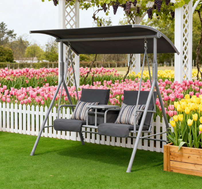 Balancelle d'extérieur pour terrasse de jardin, Gris