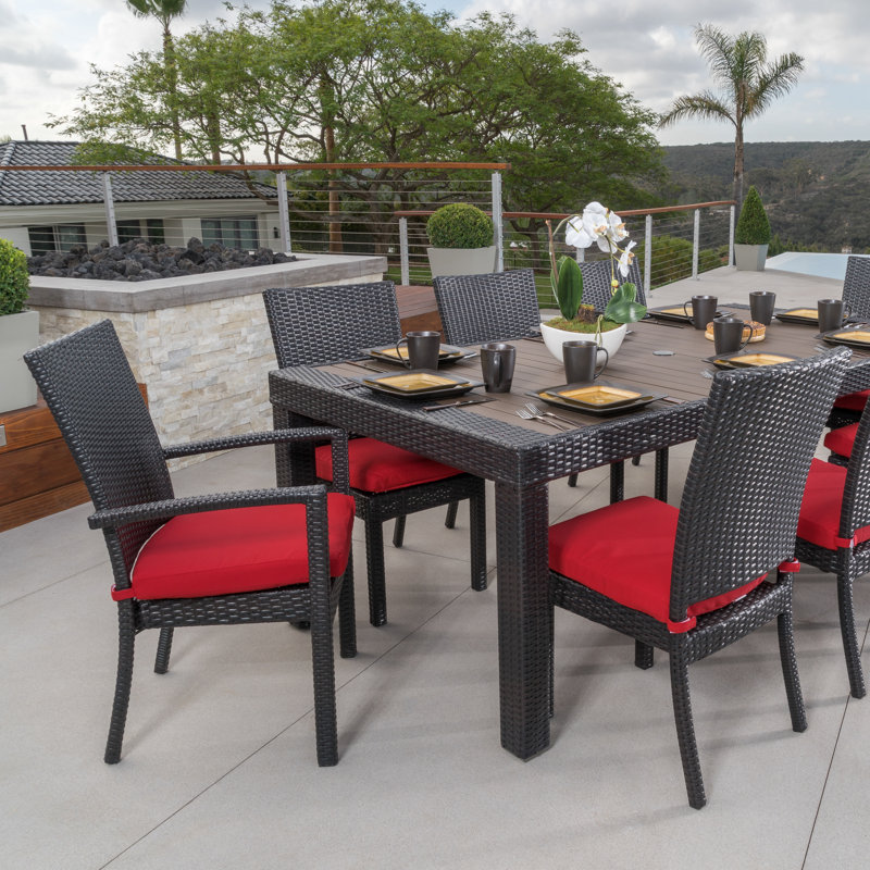 Cannes 9 Piece Dining Set with Cushions, Brown/Black Frame/Tikka Orange Cushion