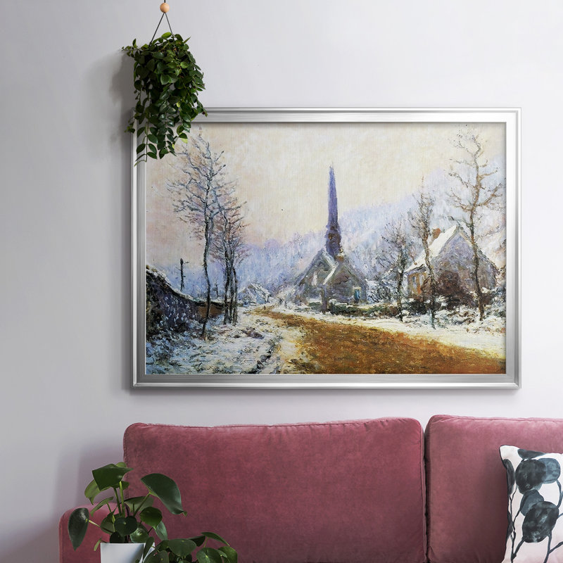 «Church At Jeufosse, Snowy Weather, 1893», reproduction d'art sur toile, H 26 po x l 38 po x P 1,5 po, Argent