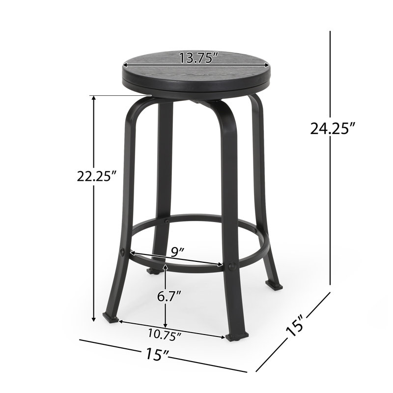 Ensemble de 2 tabourets de comptoir pivotants Lni, siège en faux bois avec métal noir incurvé