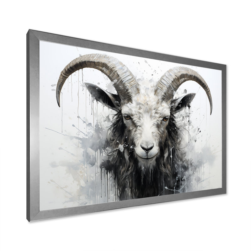 Impression sur toile, "Ram noir et blanc", Cadre simple argenté, H 34 po x l 44 po x P 1,5 po