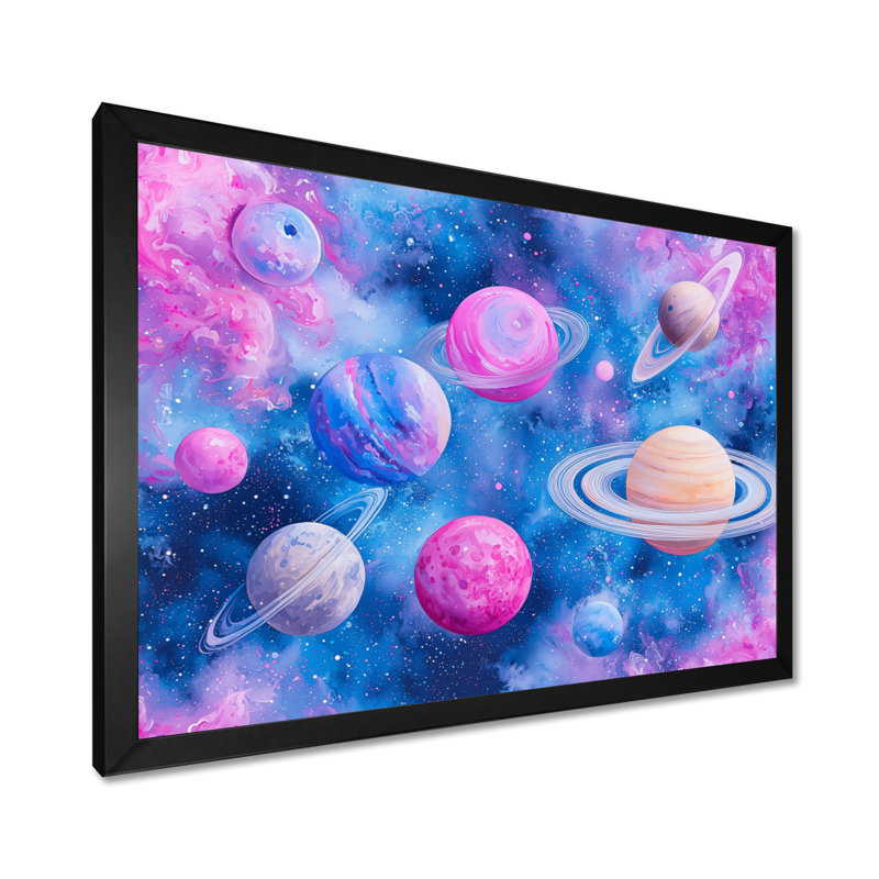 Rêve éthéré des planètes - décoration murale espace, Reproduction encadrée d'une seule photo sans pass, Noir