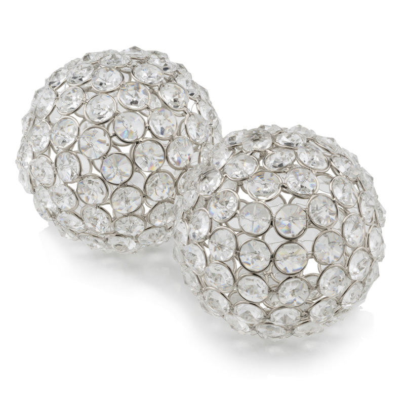 Seda 6" Silver Faux Crystal and Silver Decorative Orb Tabletop Sculpture, 4" H x 4" W x 4" D