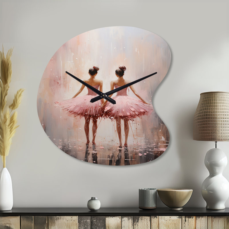 Rose Ballet Dance II - horloge de ballet asymétrique en métal, impression d'horloge en métal de forme unique rose, Petit