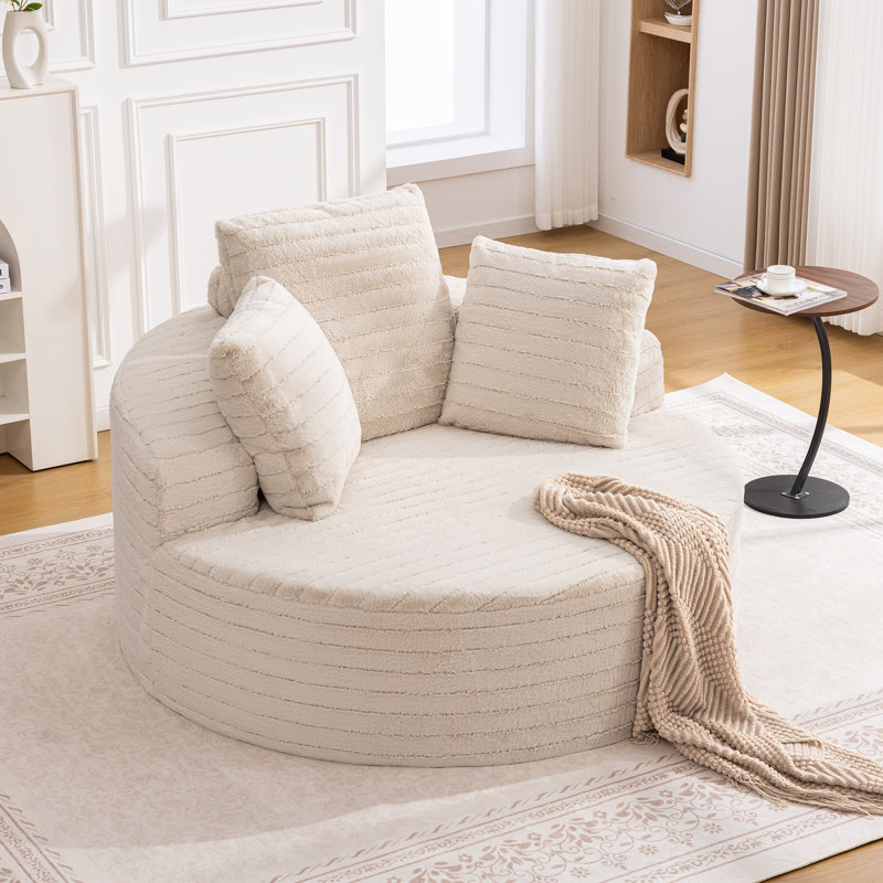 Canapé-lit rond 59 po moderne avec design rembourré, aucun assemblage requis, Beige