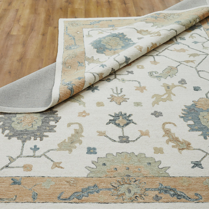 Sundara Botanique Warm Stone Multi Wool Hand-Tufted Area Rug, Rectangle 7'6" x 9'6", Ivory/Gold