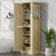 Grande armoire de rangement pour salle de bain, armoire de rangement autoportante avec crochet et tablette réglable, panneau de fibres à densité moyenne, naturel