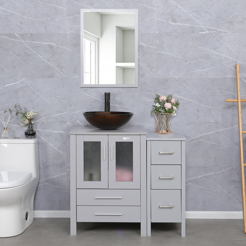 Ensemble de meuble-lavabo simple 36 "avec miroir , Gris, gris