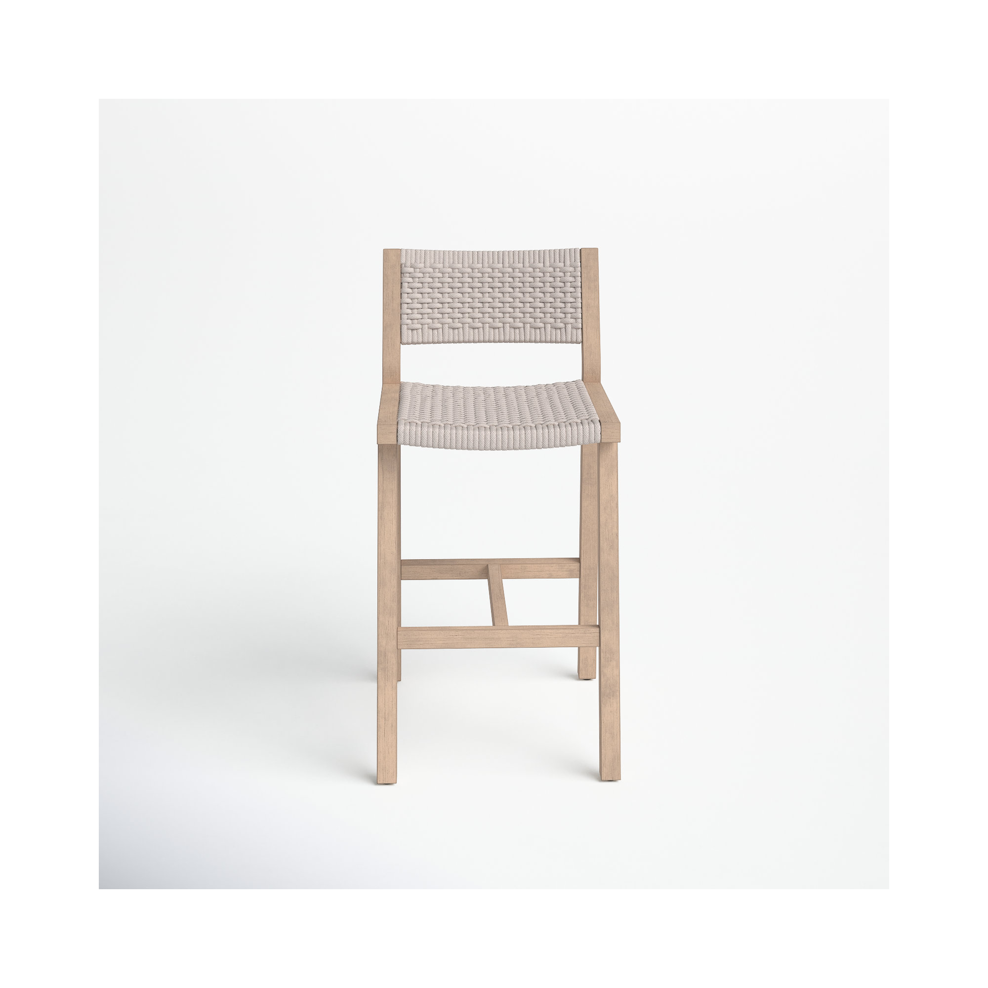 Shea Teak Outdoor Bar Stool, Washed Brown, Gray Rope, Bar Stool (29" Seat Height)