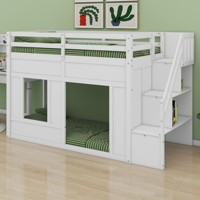 Lit mezzanine avec escalier de rangement et éclairage DEL optimisant l'espace au sol grâce à une fabrication robuste, Twin
