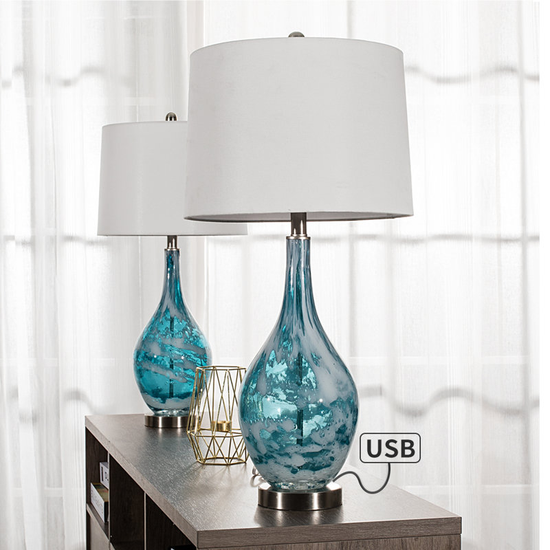 Aitkin 28" Blue Table Lamp Set with USB