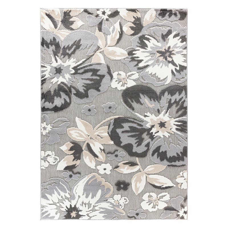 Floral Beige/Gray/Ivory Indoor & Outdoor Area Rug Gray, Rectangle 5' x 7'