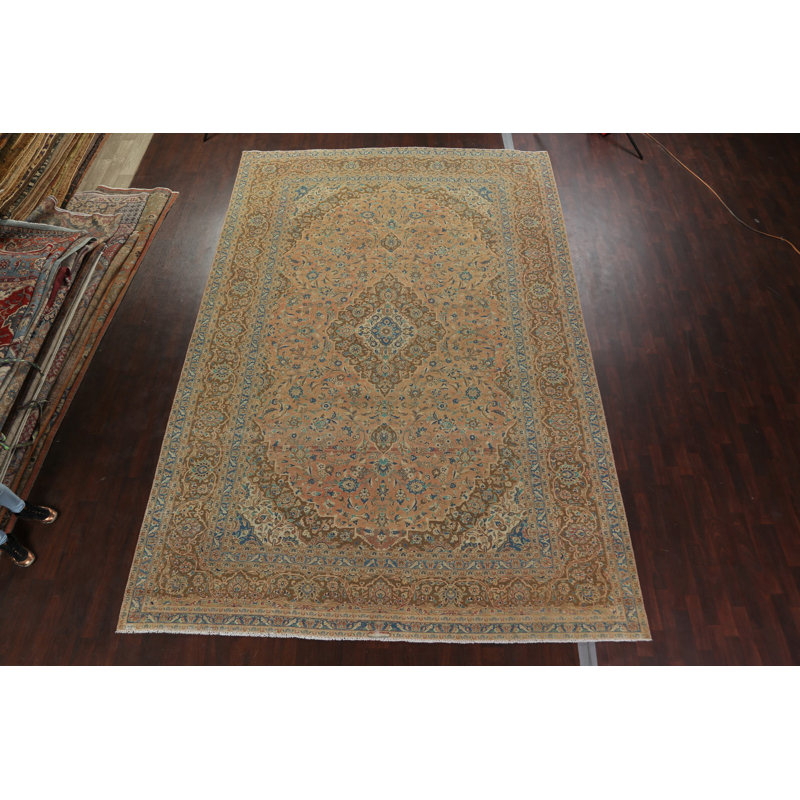 Tapis traditionnel Kashan traditionnel noué à la main 10 x 15 po
