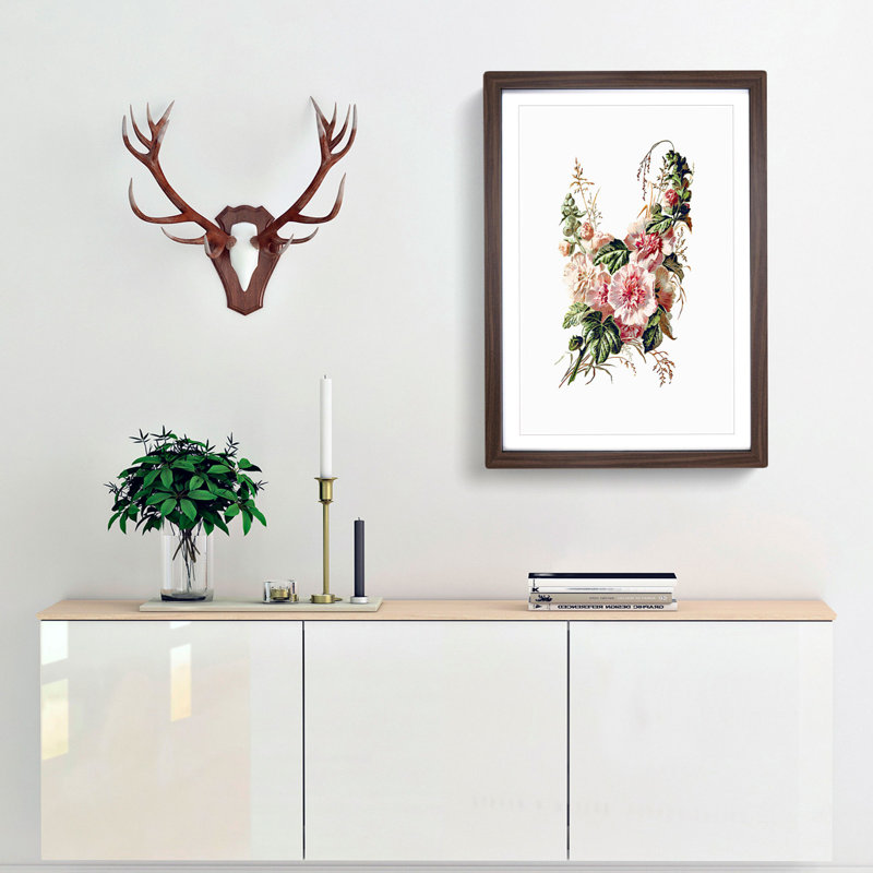 Hollyhock Flower Illustration - Framed Print, 36cm H x 27cm W x 2cm D, Walnut Framed