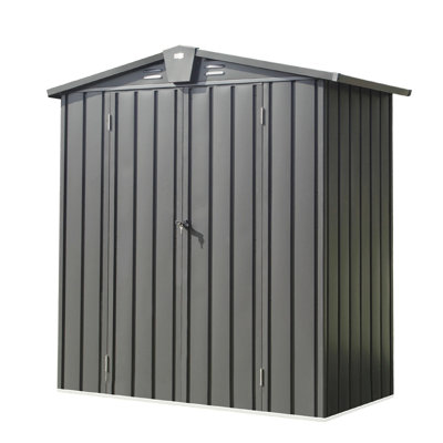 5.7x3 Ft Galvanized Steel Outdoor Storage - For Backyard, Garden, Lawn, Patio Lockable Double Door, Abundant Volume, Rust Metal, Leak Roof With Ventilation Holes Generous Area, Leak- Top, Slots