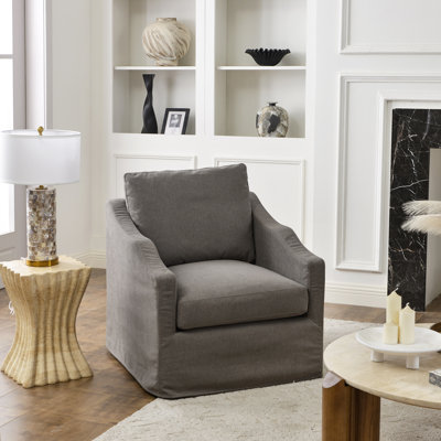 28" Wide Down Fill Upholstered Slipcovered Swivel Barrel Chair