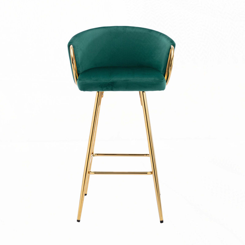 Tabourets de bar, avec repose-pieds chromé et base en velours + tabouret de bar simple Golden Leg, Vert