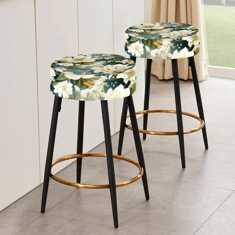 Ensemble de 2 tabourets de bar blanc et vert à motif botanique Elegance