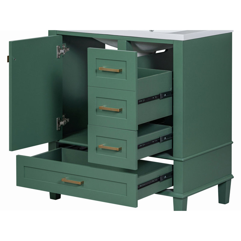 Ensemble de meuble-lavabo avec lavabo, meuble de rangement pour salle de bain, assemblage facile, Vert, Or