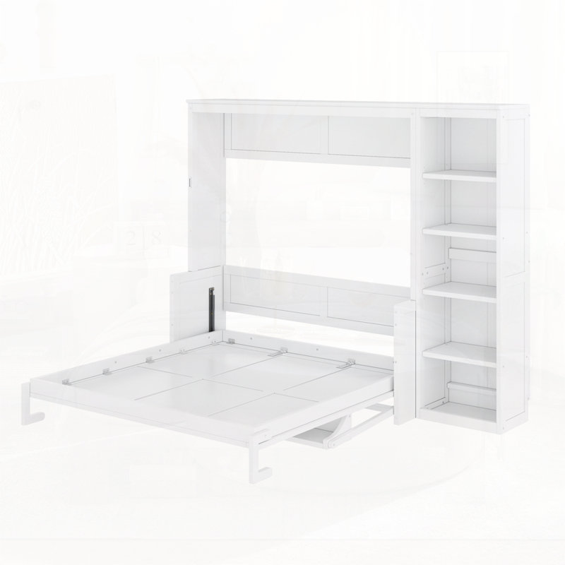 Murphy Bed with Desk and Bookshelf, White, Queen