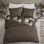 Courtepointe 3 pièces - noir / brun, réversible, microfibre, matelassage en canaux, imprimé réversible facile d'entretien, toucher doux, taies décoratives à fermeture à glissière-120469793-120469790