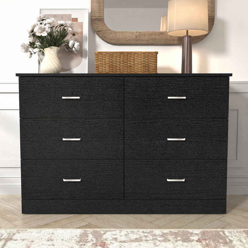 Commode double à 6 tiroirs Allyannah, Chêne noir
