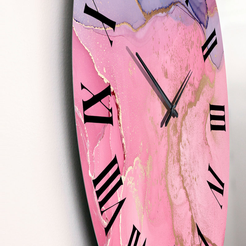 Art à l'encre rose rose avec horizon bleu - horloge murale moderne, Petit
