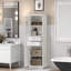 Armoire de rangement pour salle de bain avec portes en verre, 2 tiroirs et tablettes réglables-544493257