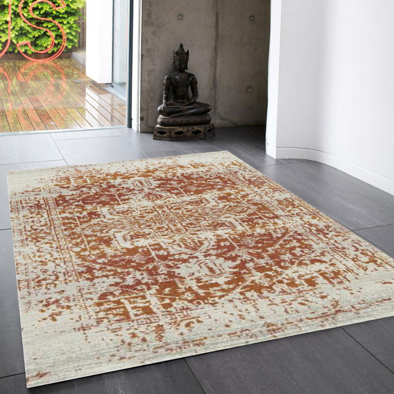 Orange Traditional Easy To Clean Floral Rug Dining Room, Polypropylene Plastic, Rectangle 200 x 290cm