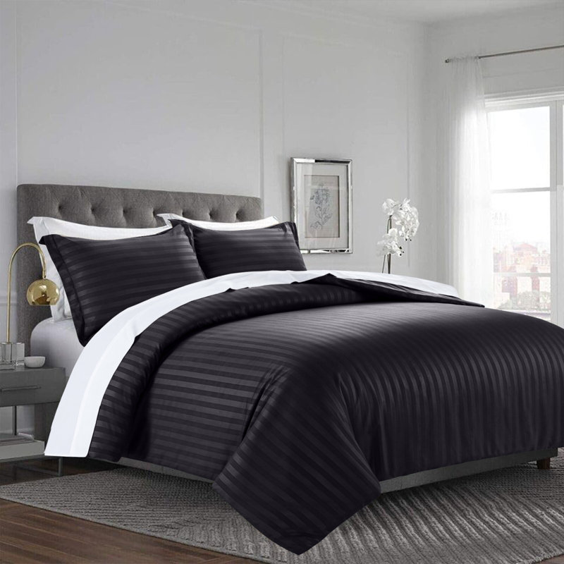 Imperial Homeware London Microfiber Striped Duvet Cover Set with Pillowcases, Super King Duvet Cover + 2 Pillowcases