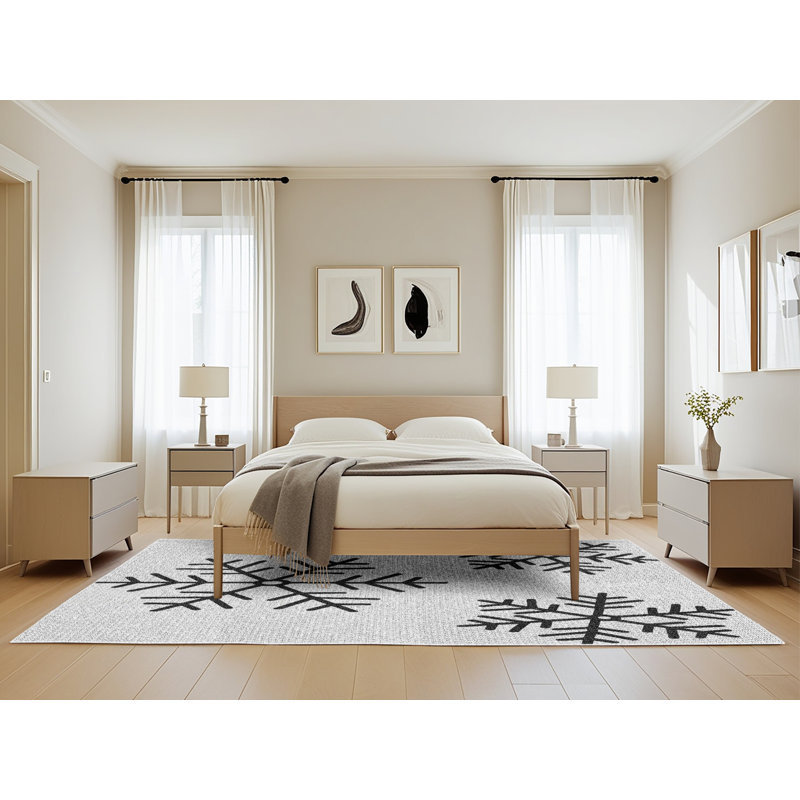 Laine et polyester noir/gris tissé à la machine Pocasset Tapis décoratif, Rectangle 5 pi x 8 pi