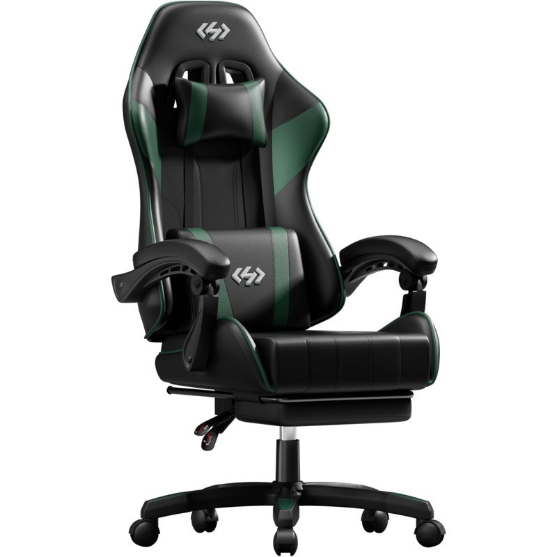 Metro Lane Adjustable Reclining Ergonomic Faux Leather Swiveling PC & Racing Game Chair with Footrest, Black/Green