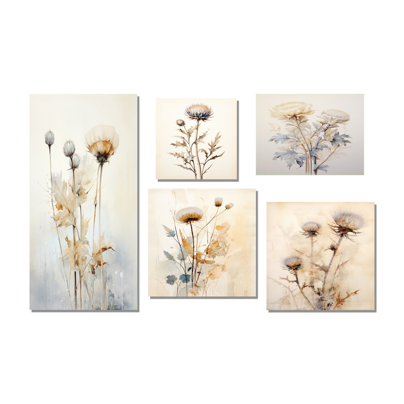 Ensemble de 5 décorations murales Beige Thistle, Toile tendue