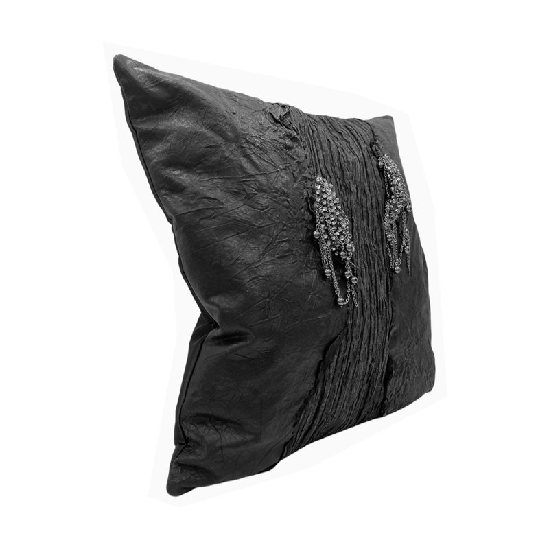 Coussin en cuir véritable froissé noir (vs3)