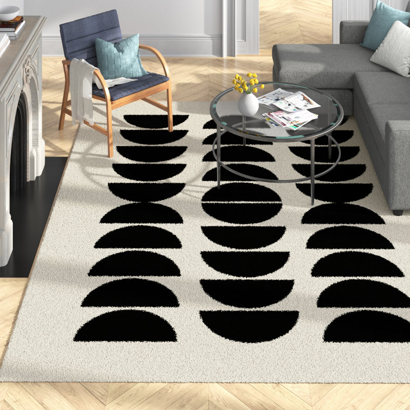 Tapis géométrique ivoire / noir Goosby, Rectangle 5 pi 3 po x 7 pi