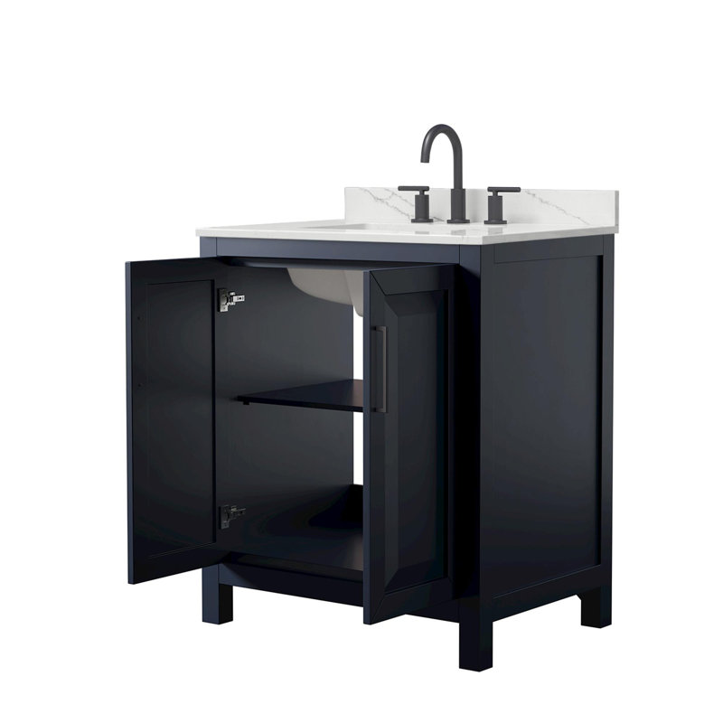 Daria 30'' W Vanity, Matte Black, Blue, White Quartz