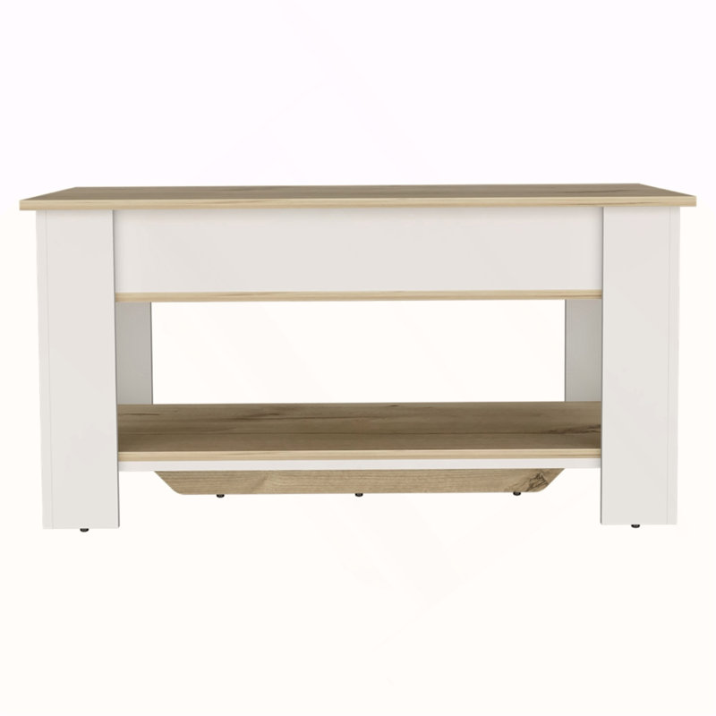 Austin Storage Table, One Extendable Table Shelf, Four Legs, Lower Shelf -Light Oak / White, White/Oak