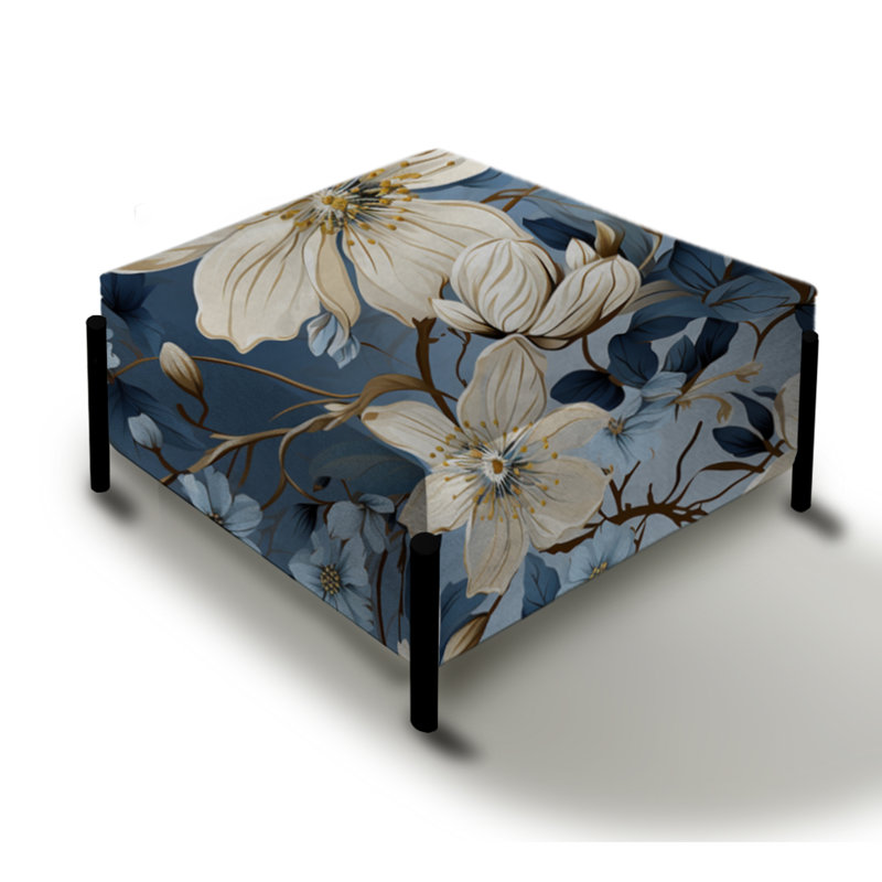 Motif floral bleu Finesse II - grand repose-pieds carré bleu