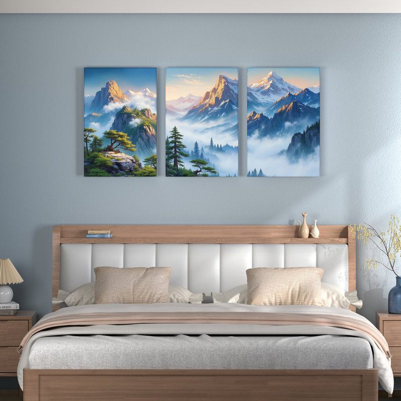 Paysage de montagne, reproduction d'art sur toile tendue sur toile (ensemble de 3), H 18 po x l 36 po