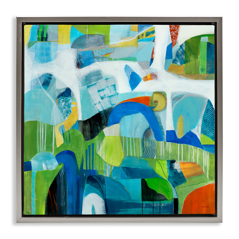 «Restless Bright Shapes» par Jill Martin, H 18 po x l 18 po, Cadre flottant gris lustré