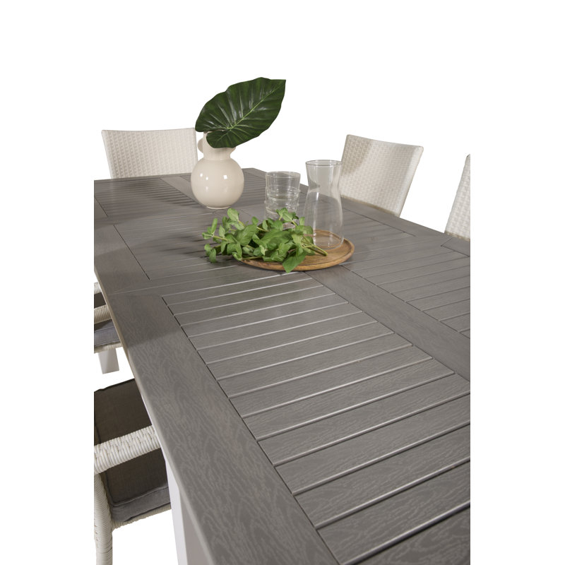 Jayesh 6 - Person Patio Dining Set with Extendable Rectangular Table , Cushions Included, White/Taupe